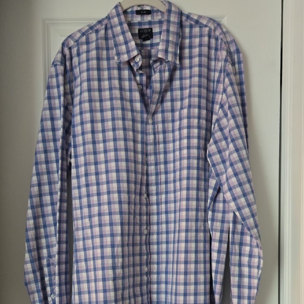 Men's Blue and Pink Plaid Shirt